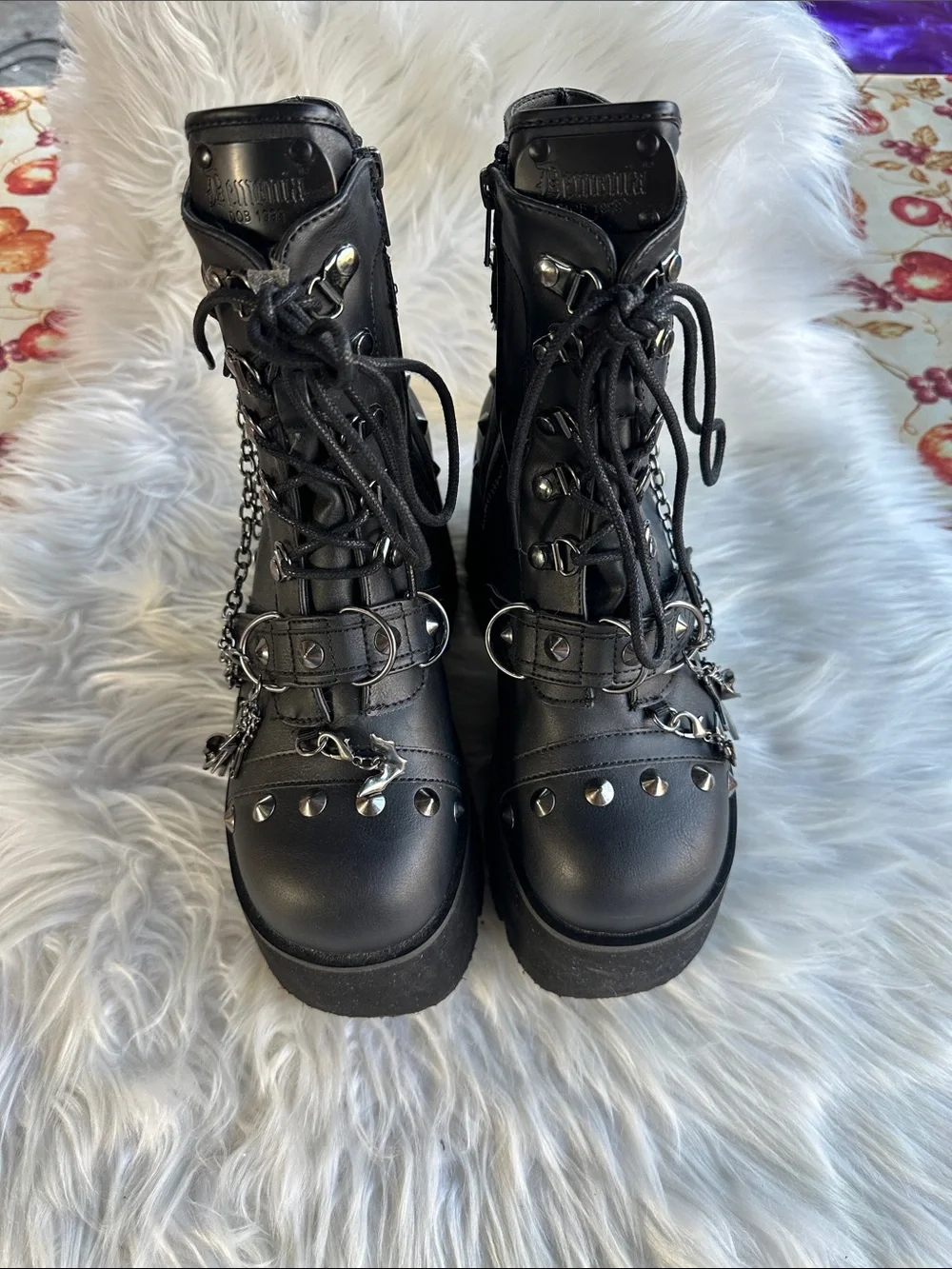 Demonia for Dolls Kill Goth/ Punk Ashes -52 Black Platform Lace-Up Ankle Boots